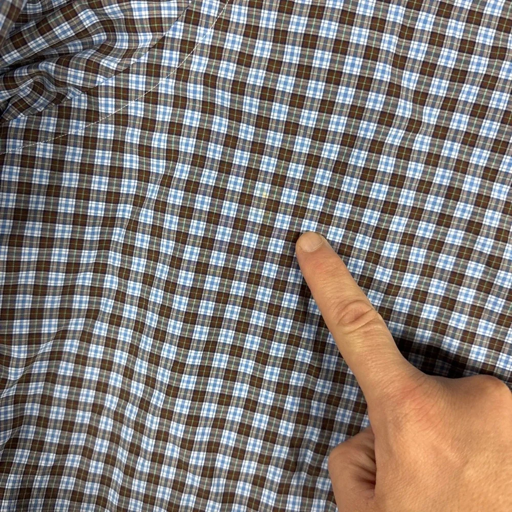 Polo Ralph Lauren Shirt Mens Large Brown Blue Plaid Classic Fit Stretch Button